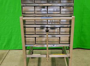 Stainless steel magazines/cassettes for the handling (loading and unloading) of ampoules, vials, etc.