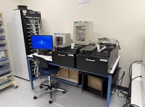 Maccor 4000M Cell/Battery Multi-Channel Test System with (2) Temp Chambers, Hwelett Packard 4338B Milliohmmeter, (2) MyTemp Mini Digital Incubators and Dell Computer.